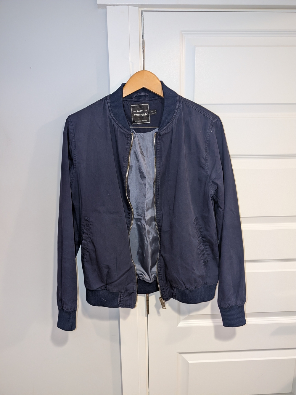 Navy Blue Lightweight Zip Up Bomber Jacket